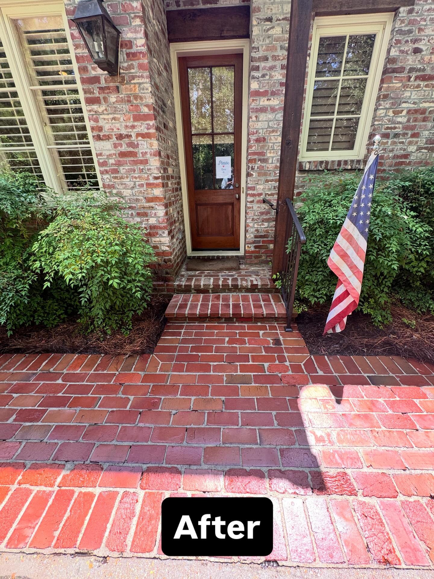 Brick walkway after pressure washing