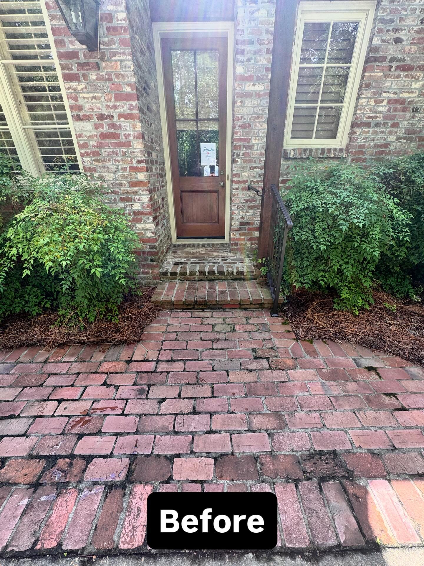 Brick walkway before pressure washing